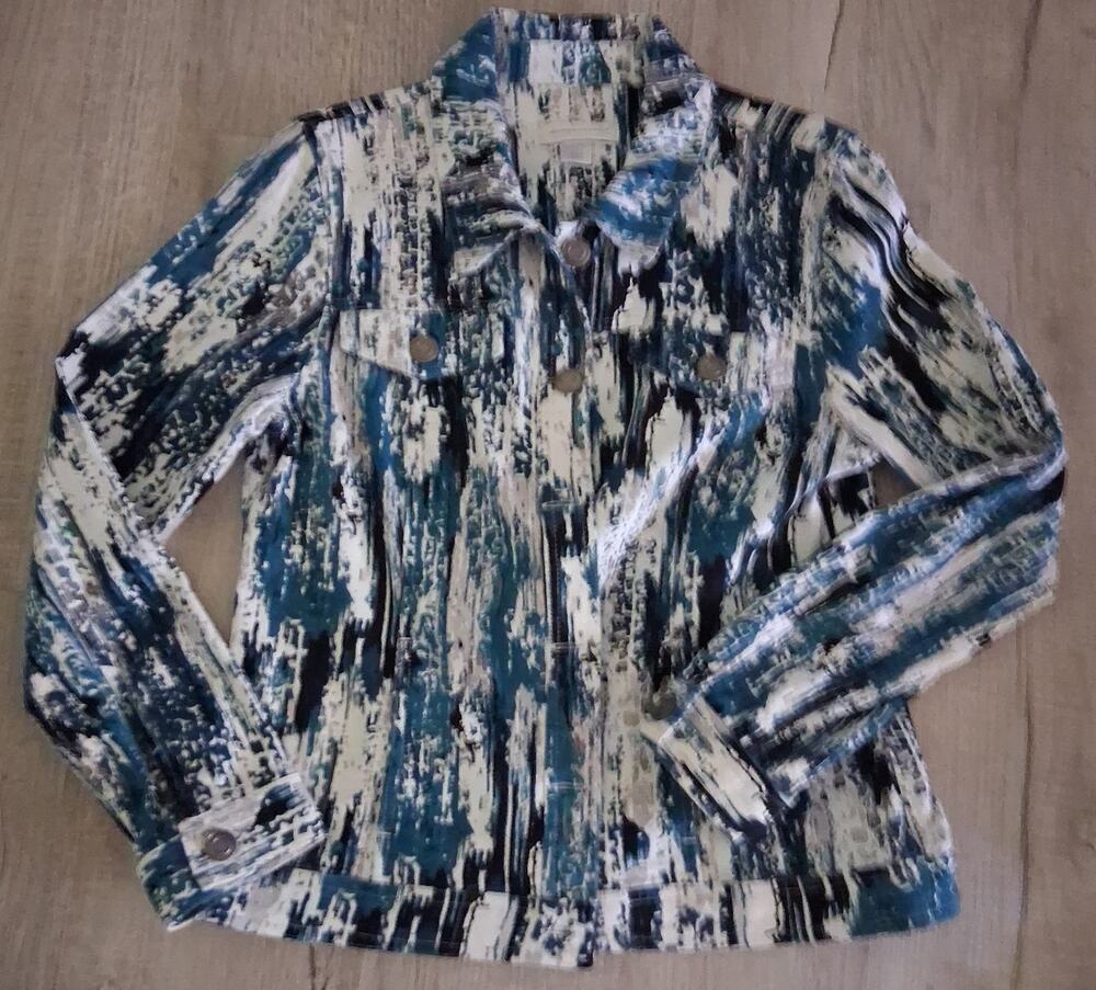 Christopher & Banks Womens Blue Printed Collared Button Front Jacket Coat~Sz.Sm